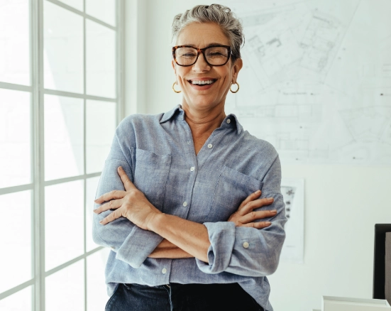 Older woman smiling in her home