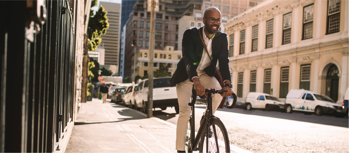 Man riding his bike to work